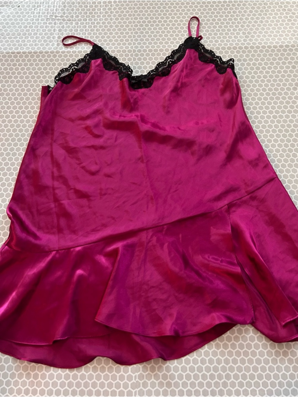Delicates Magenta Satin Lace-Trim Chemise.  Size XL